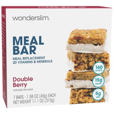WonderSlim Meal Replacement Bar, Double Berry, 15g Protein, 20 Vitamins &amp; Minerals, Gluten Free (7ct)