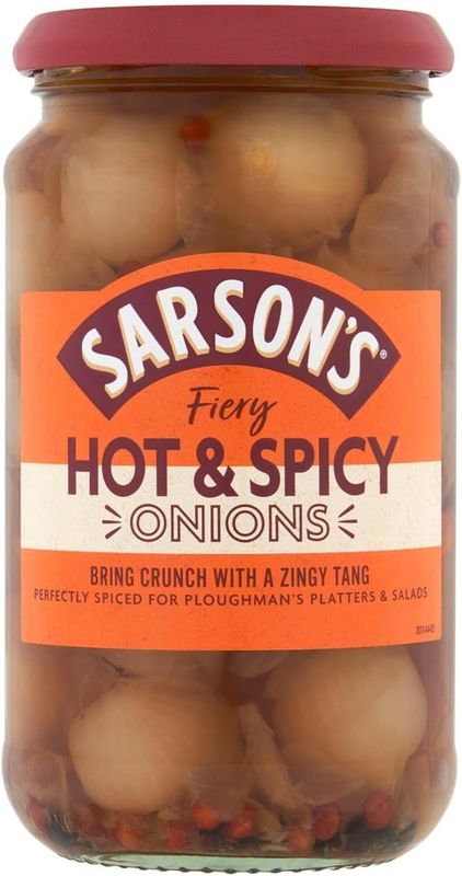 Sarsons Hot and Spicy Silverskin Onions 460g (1 Pack)