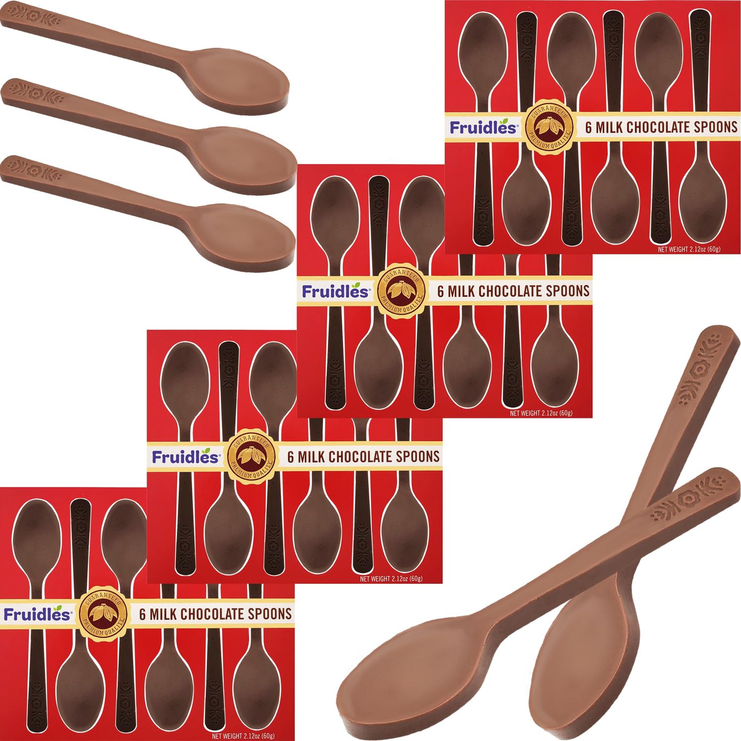 Fruidles Milk Spoons, Candy Hot Stirring Edible Spoons, Gourmet Milk Cocoa Edible Spoon Stirrers, Non-GMO, Dairy, 2.12 Oz (6 Spoons per Box) (4-Pack)