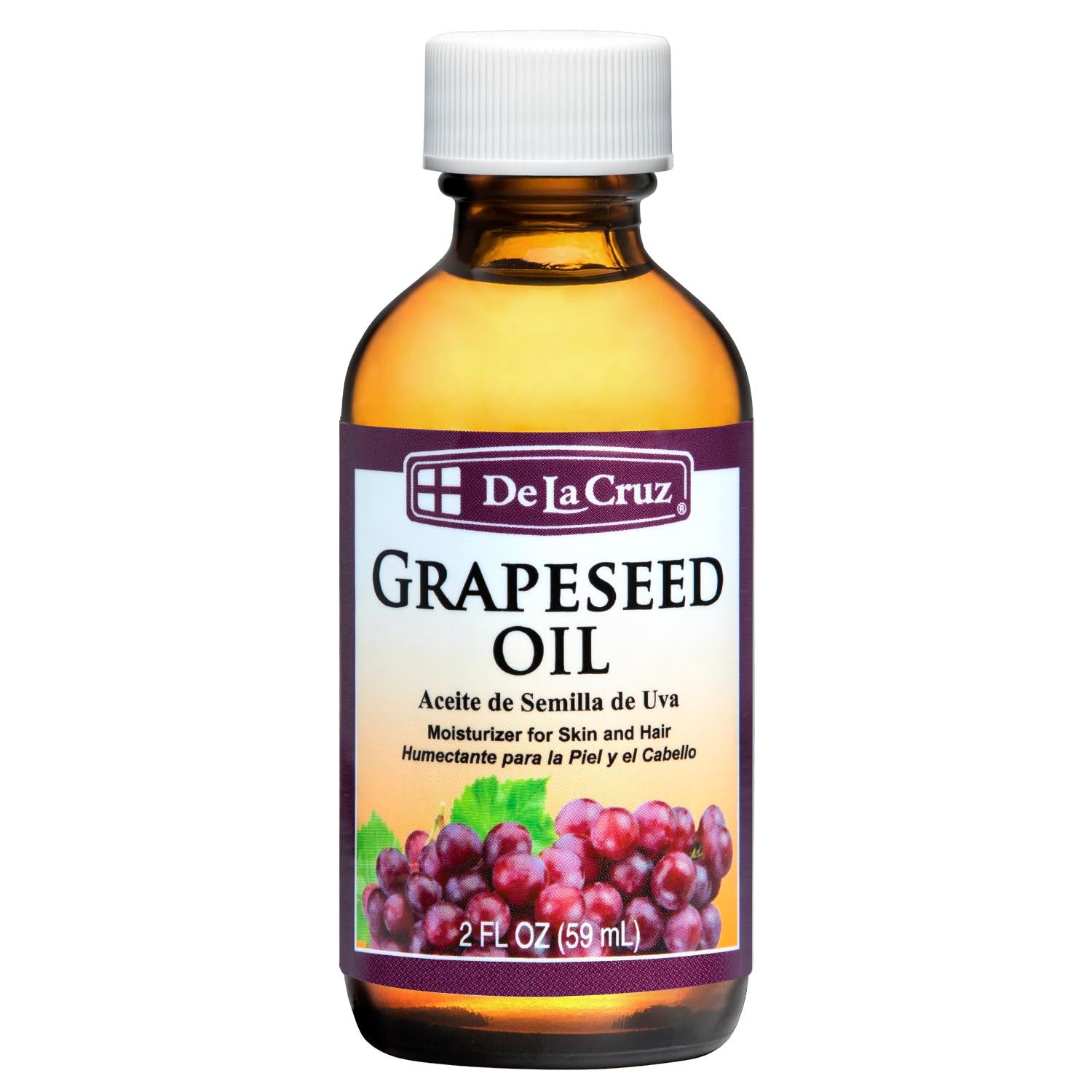 De La Cruz Grapeseed Oil - Natural Expeller Pressed Grapeseed Oil for Skin and Hair - Lightweight Body Oil for Dry Skin 2 FL. OZ. (59 mL)
