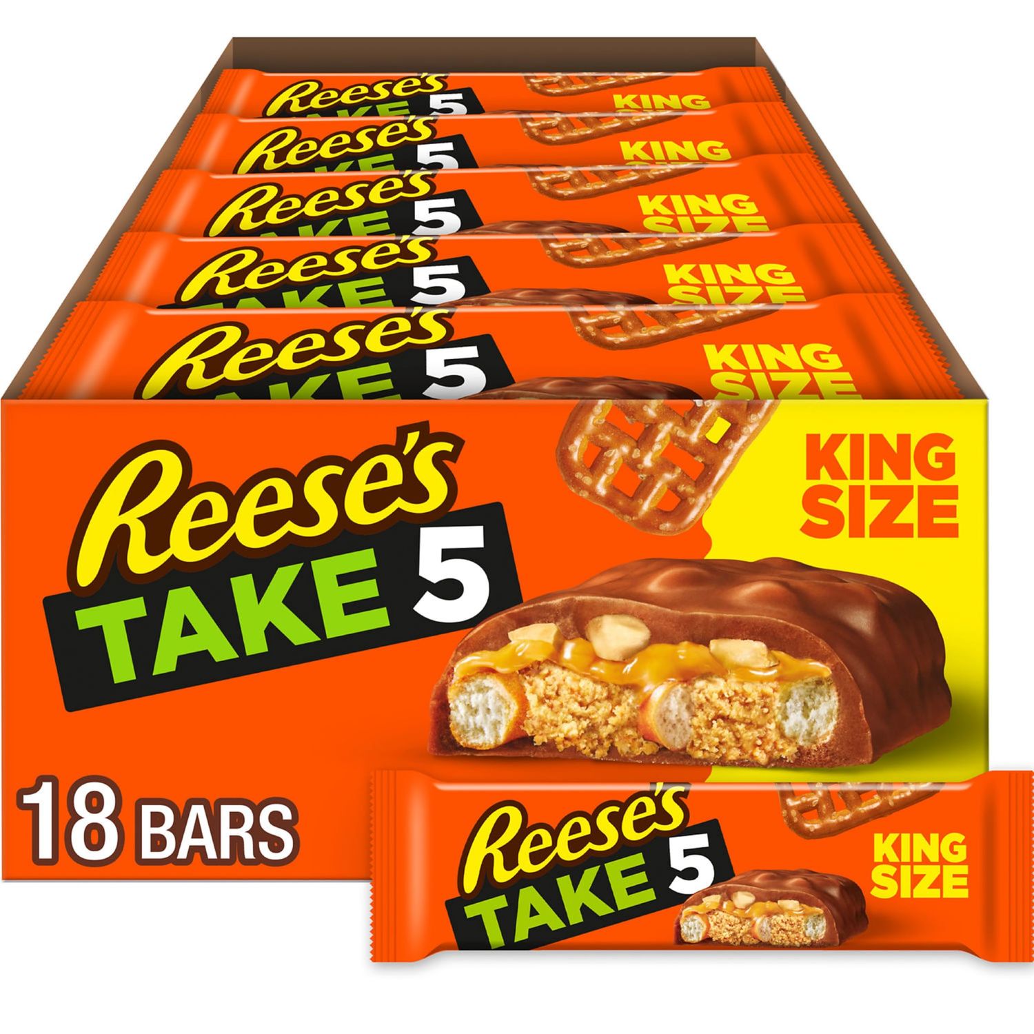 REESE&#39;S TAKE 5 Pretzel, Peanut and Chocolate King Size, Candy Bars, 2.25 oz (18 Count)