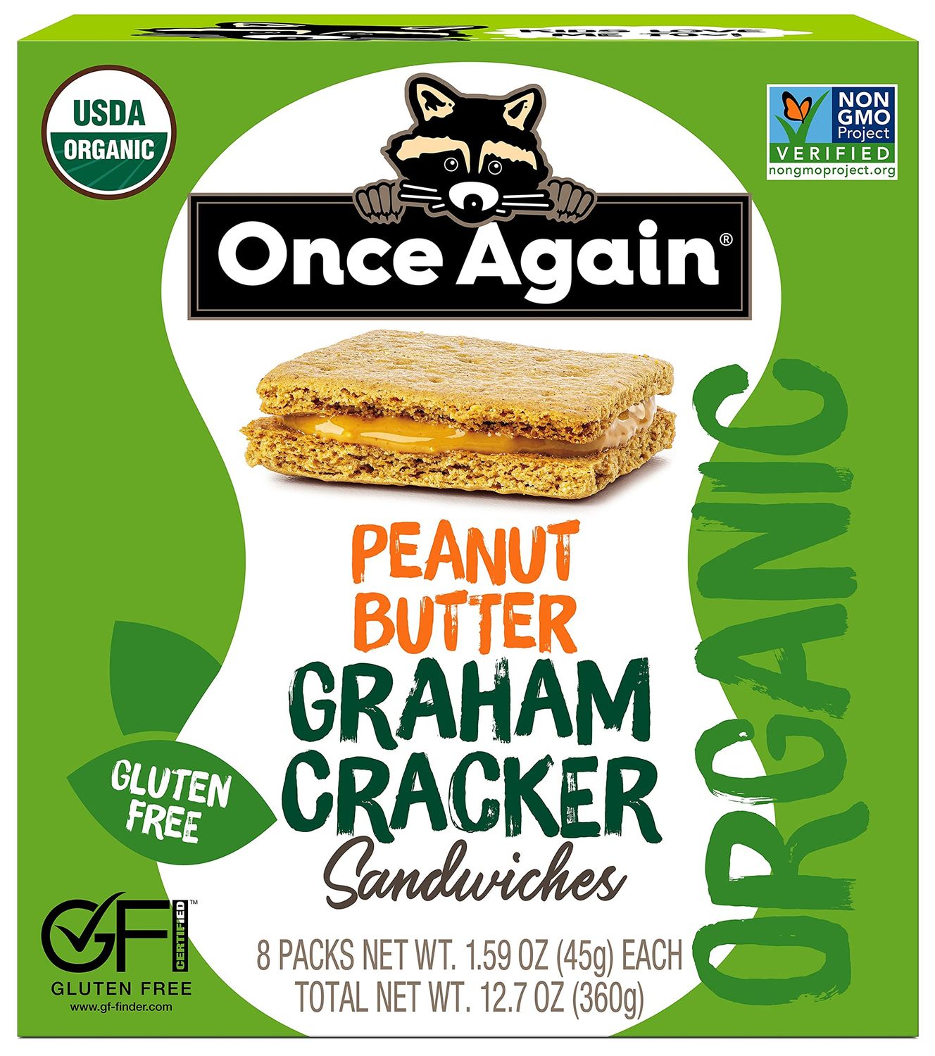 Once Again Peanut Butter Graham Cracker Sandwiches - Organic &amp; Gluten Free, Non-GMO - Gluten Free Certified, Vegan, Kosher - Box of 8 Sandwich Packs
