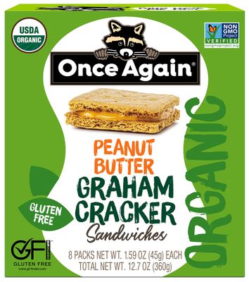 Once Again Peanut Butter Graham Cracker Sandwiches - Organic &amp; Gluten Free, Non-GMO - Gluten Free Certified, Vegan, Kosher - Box of 8 Sandwich Packs