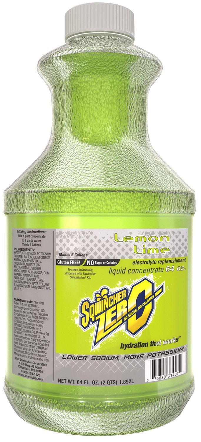 Sqwincher Zero Liquid Concentrate, Lemon Lime, 64 fl oz (Case of 6)