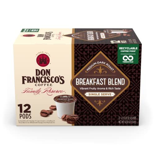Don Francisco&#39;s Breakfast Blend Medium-Dark Roast Coffee Pods: 12 K-Cup Compatible Single-Serve Pods, 100% Arabica Coffee, Fruity Aroma, Rich Flavor, Recyclable through TerraCycle