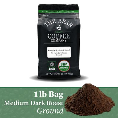 The Bean Organic Coffee Company Breakfast Blend, Medium Dark Roast, Ground Coffee, 16-Ounce Bag,Caf molido tostado organico