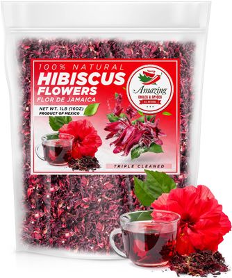 Hibiscus Flowers 2lb (32oz) - All Natural, Triple Cleaned - Whole Soft Flowers and Petals - Flor de Jamaica. Great for Hot or Iced Tea and Agua Fresca. By Amazing Chiles and Spices