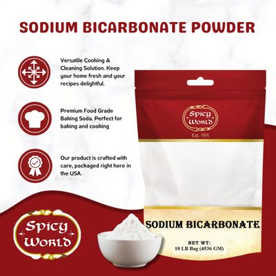 Spicy World Sodium Bicarbonate Powder - Aluminum Free, Food Grade Baking Soda Bulk for Cleaning, Pool, Cooking &amp; More (10 LB Bag)