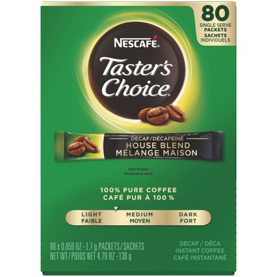 Nescafe Instant Coffee Packets, Decaf, Taster&#39;s Choice Light Roast, 1.7 g Singles (Pack of 80)