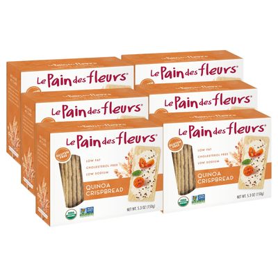 Le Pain Des Fleurs Organic Quinoa Crispbread | Low Sodium, Low Fat, Vegan, &amp; Gluten Free Crackers| 6 Pack of 5.3 oz Boxes