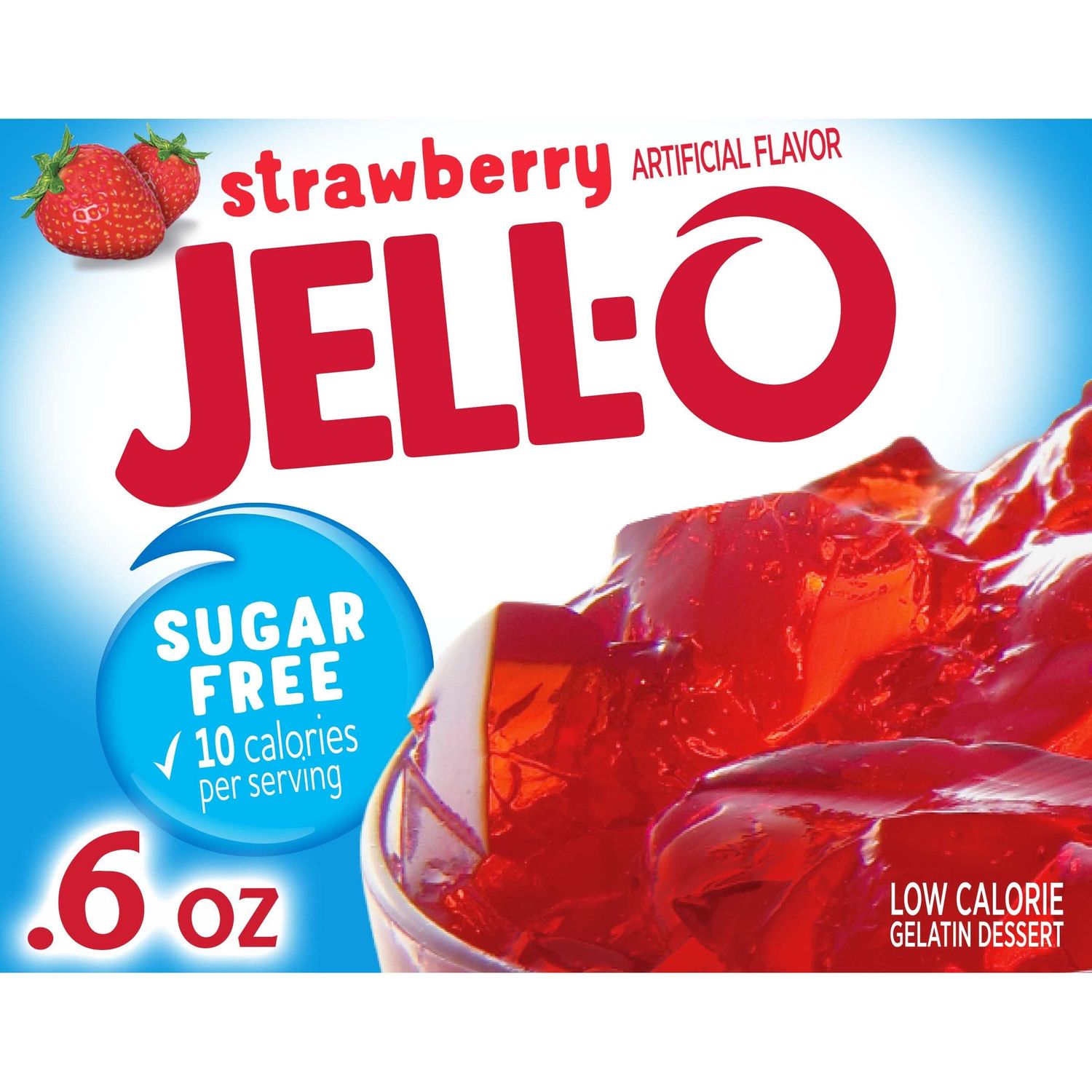 Jell-O Strawberry Sugar Free Gelatin Dessert Mix, 0.6 Ounce (Pack of 24)