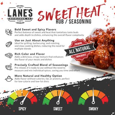 Lane's Sweet Heat Rub Seasoning, All-Natural BBQ Brisket Rub Goes Well with Butt Rub Seasoning, No MSG Brisket Seasoning &, Made in USA, 10.4 Oz