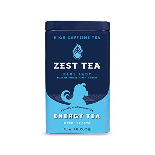 Zest Tea Premium Energy Hot Tea, High Caffeine Blend Natural &amp; Healthy Traditional Black Coffee Substitute, Perfect for Keto, 150 mg Caffeine per Serving, Blue Lady Black Tea, Tin of 15 Sachet Bags