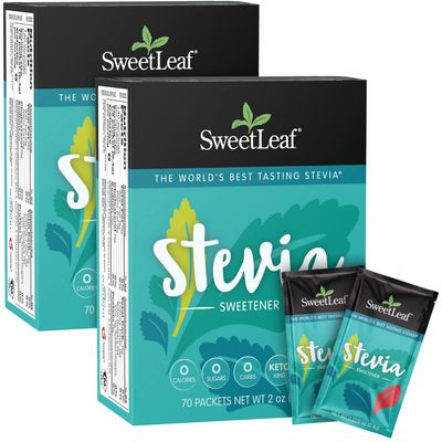 SweetLeaf Stevia Packets - Zero Calorie Natural Stevia Powder, No Bitter Aftertaste, Sugar Substitute for Keto Coffee, Nothing Artificial, Non-GMO Stevia Sweetener Packets, 70 Count (Pack of 2)