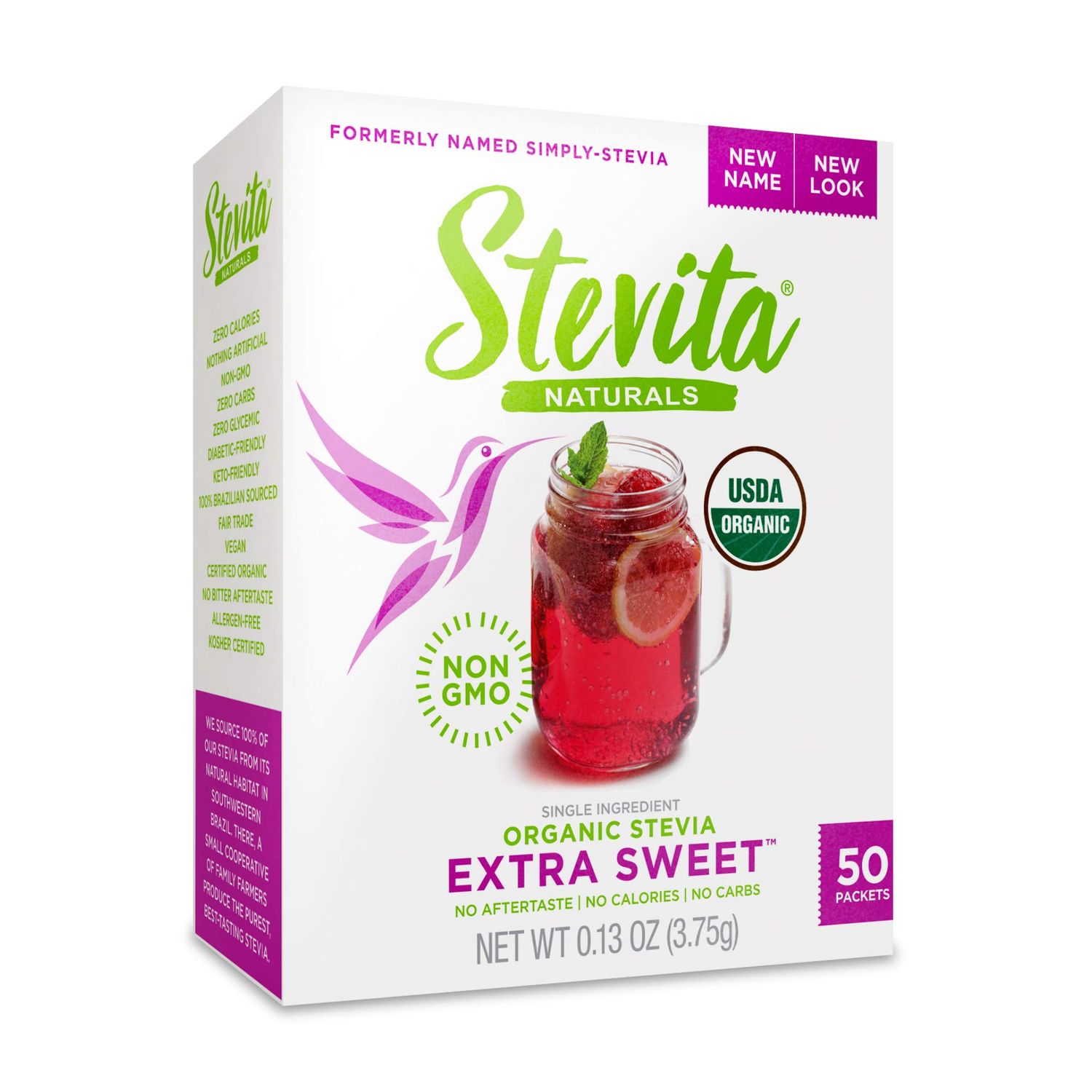 Stevita Organic Stevia Extra Sweet - 50 Packets - All-Natural, No Calorie Sweetener - USDA Organic, Non-GMO, Vegan, Kosher, Keto, Paleo, Gluten Free - 50 Servings