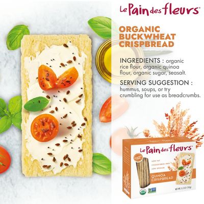 Le Pain Des Fleurs Organic Quinoa Crispbread | Low Sodium, Low Fat, Vegan, &amp; Gluten Free Crackers| 6 Pack of 5.3 oz Boxes