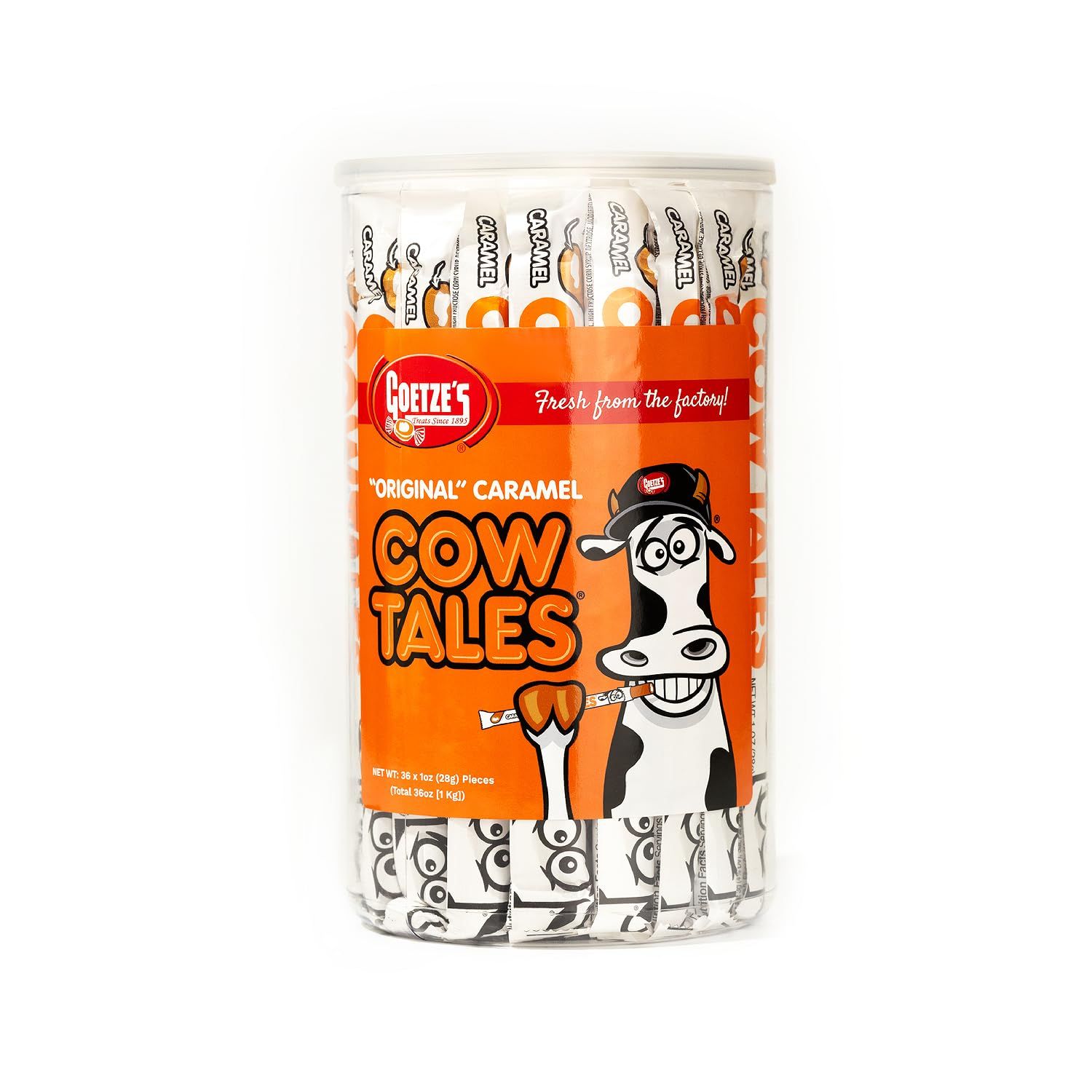 Goetze's Candy Vanilla Cow Tales - 2.25 Pound Canister (36 Ounces) - Fresh from the Factory