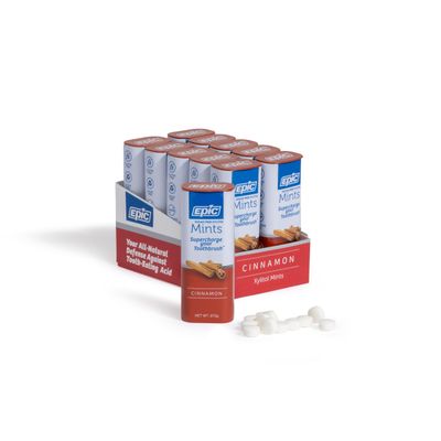 Epic Xylitol Mints - Sugar Free &amp; Aspartame Free Mints Sweetened w/Xylitol for Dry Mouth &amp; Gum Health (Cinnamon, 55-Piece Tin, 10 Tins)