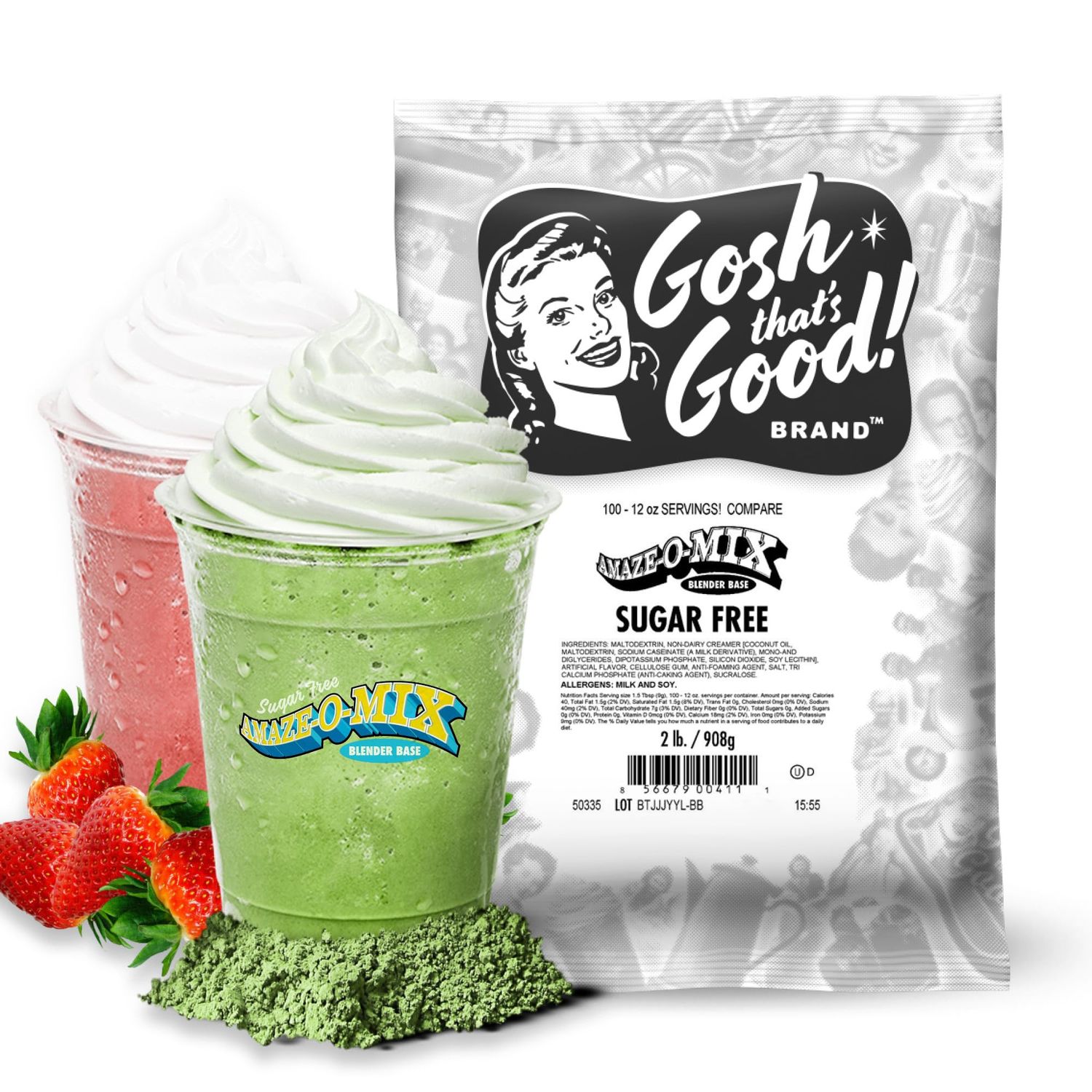 Sugar Free Amaze-O-Mix Blender Base - Versatile Vanilla-Flavored Powder for Ice Blended &amp; Smoothies, Low-Calorie &amp; Carb, Lactose-Free, 2 lb. Bag