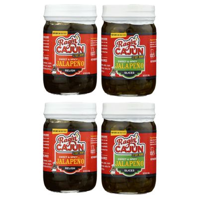 Ragin&#39; Cajun Jalapeo Variety Pack: Candied Jalapeo Slices (2) + Sweet &amp; Spicy Jalapeo Relish (2) 12 oz