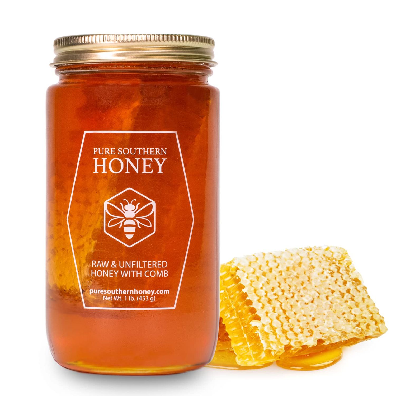 1 lb. 100% Raw &amp; Unfiltered Gallberry Honey with Comb - American Made by Pure Southern Honey