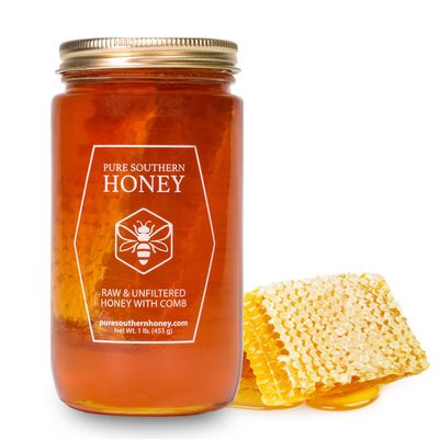 1 lb. 100% Raw &amp; Unfiltered Gallberry Honey with Comb - American Made by Pure Southern Honey