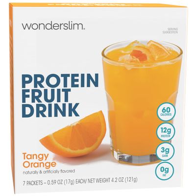 WonderSlim Protein Fruit Drink, Tangy Orange, No Fat, Gluten Free, Keto Friendly &amp; Low Carb (7ct)