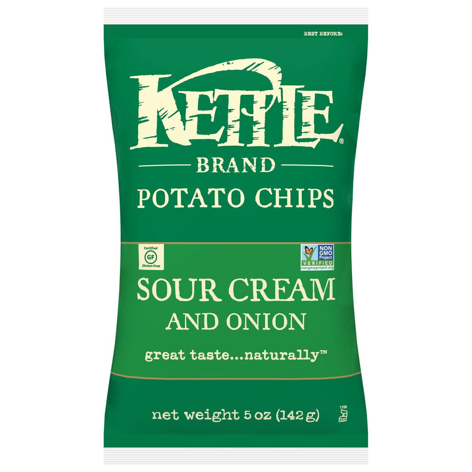 Kettle Brand Potato Chips, Sour Cream and Onion, 5 Ounce (Pack of 15)