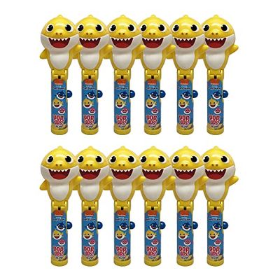 Pop Ups! Baby Shark Lollipop Holder | Collectable Baby Shark Toy Lollipop Case | Halloween, Party Favors for Goodie Bags, Piata Candy, Game Prizes | Bulk Set of 12 | Lollipops Included