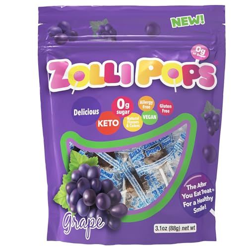 Zollipops Clean Teeth Lollipops | Anti-Cavity, Sugar-Free Candy Grape- Ideal for Kids, Diabetics, and Keto Diet - Tasty and Dental-Friendly, 3.1 oz.