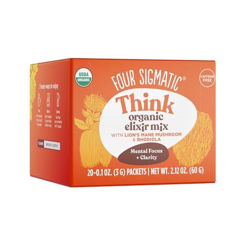 Four Sigmatic Lion&#39;s Mane Elixir Mushroom Coffee Alternative by Four Sigmatic | Organic Lion&#39;s Mane Mushroom Powder, Rhodiola &amp; Rose Hips | Immune &amp; Memory Support | Paleo | Pack of 20