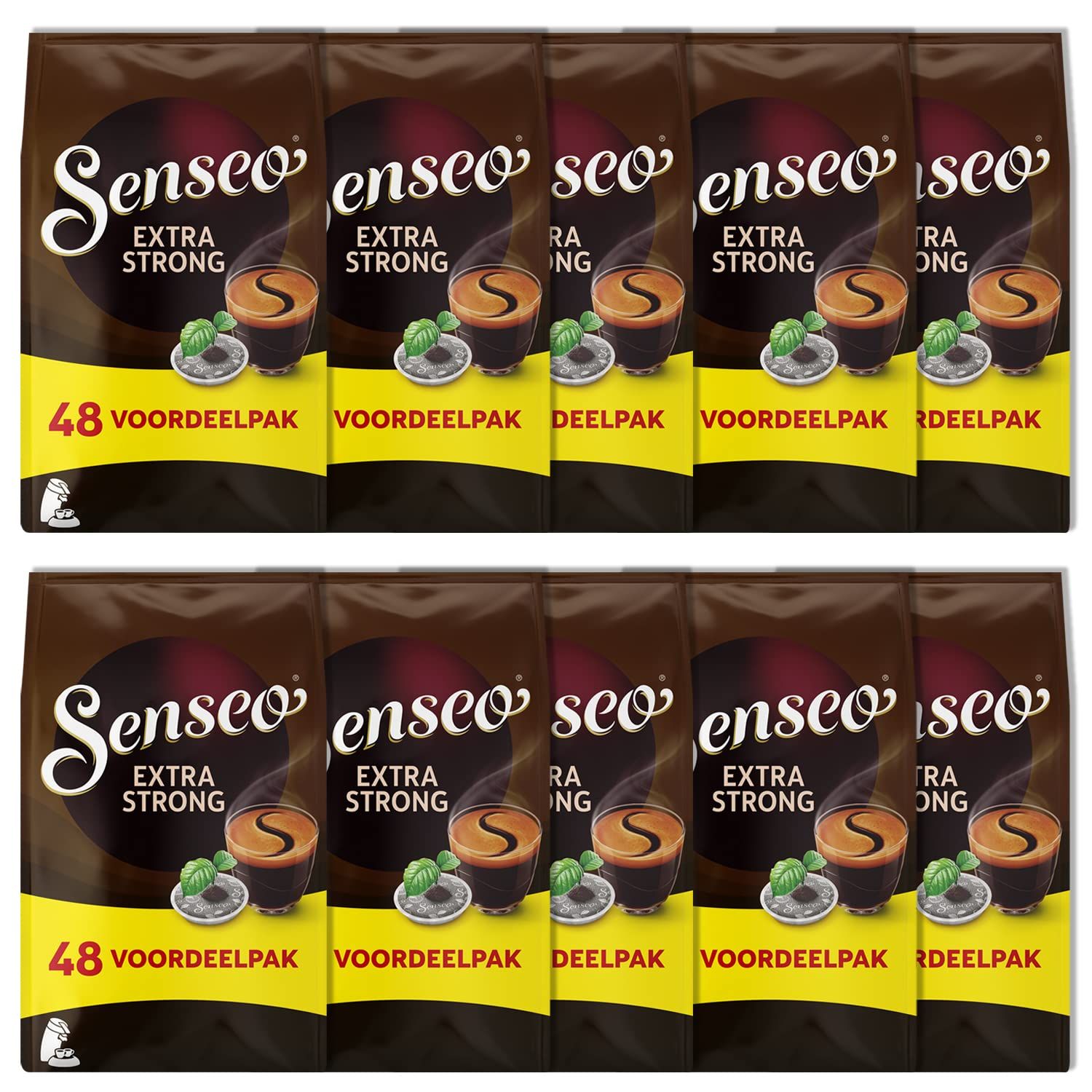 Senseo Extra Strong Dark Roast Coffee Pods, 48 Count (Pack of 10) - Single Serve Coffee Pods Bulk Pack for Senseo Coffee Machine - Compostable Coffee Pods for Hot or Iced Coffee, Cold Brew Coffee