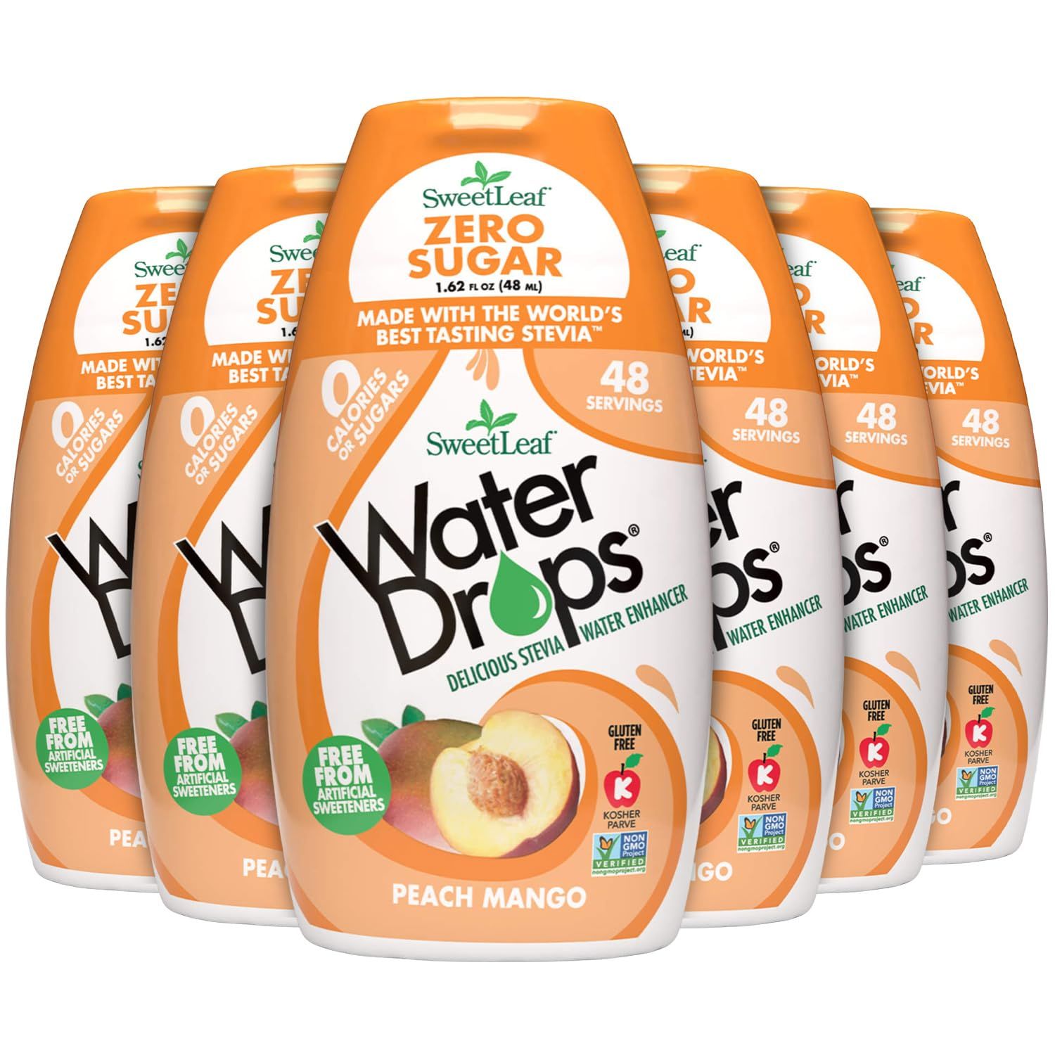 SweetLeaf Water Drops, Peach Mango - Sugar-Free Water Enhancer Drops, Stevia &amp; Monk Fruit Sweetener Water Flavoring, 1.62 Oz (Pack of 6)