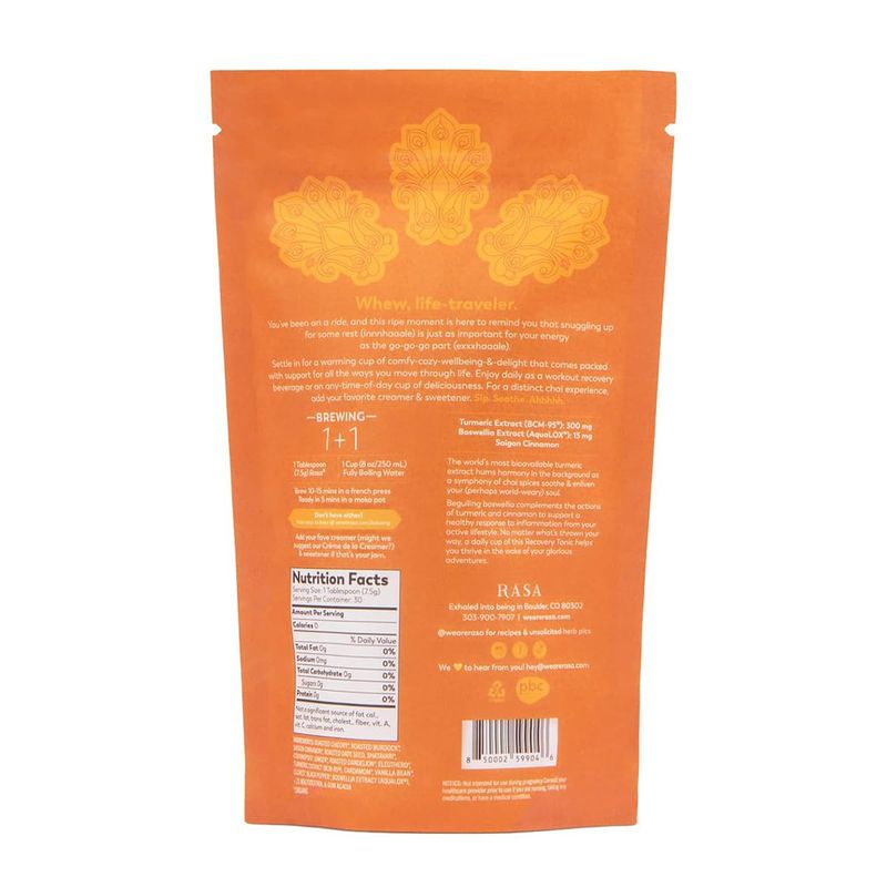 Rasa Superfunctional Golden Chai | Adaptogenic Chai with Shatavari, Saigon Cinnamon, Bioavailable Tumeric Extract, Boswellia, Vanilla (8 oz / 30 servings)