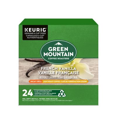 Green Mountain Coffee Roasters French Vanilla Decaf, Single-Serve Keurig K-Cup Pods, Flavored Light Roast Coffee, 24 Count