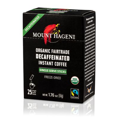 Mount Hagen 25 Count Single Serve Instant Decaf Coffee Packets - 1 Pack | Decaffeinated Organic Medium Roast Arabica Beans | Eco-friendly, Fair-Trade [1 x 25 sticks/1.76oz/50g]