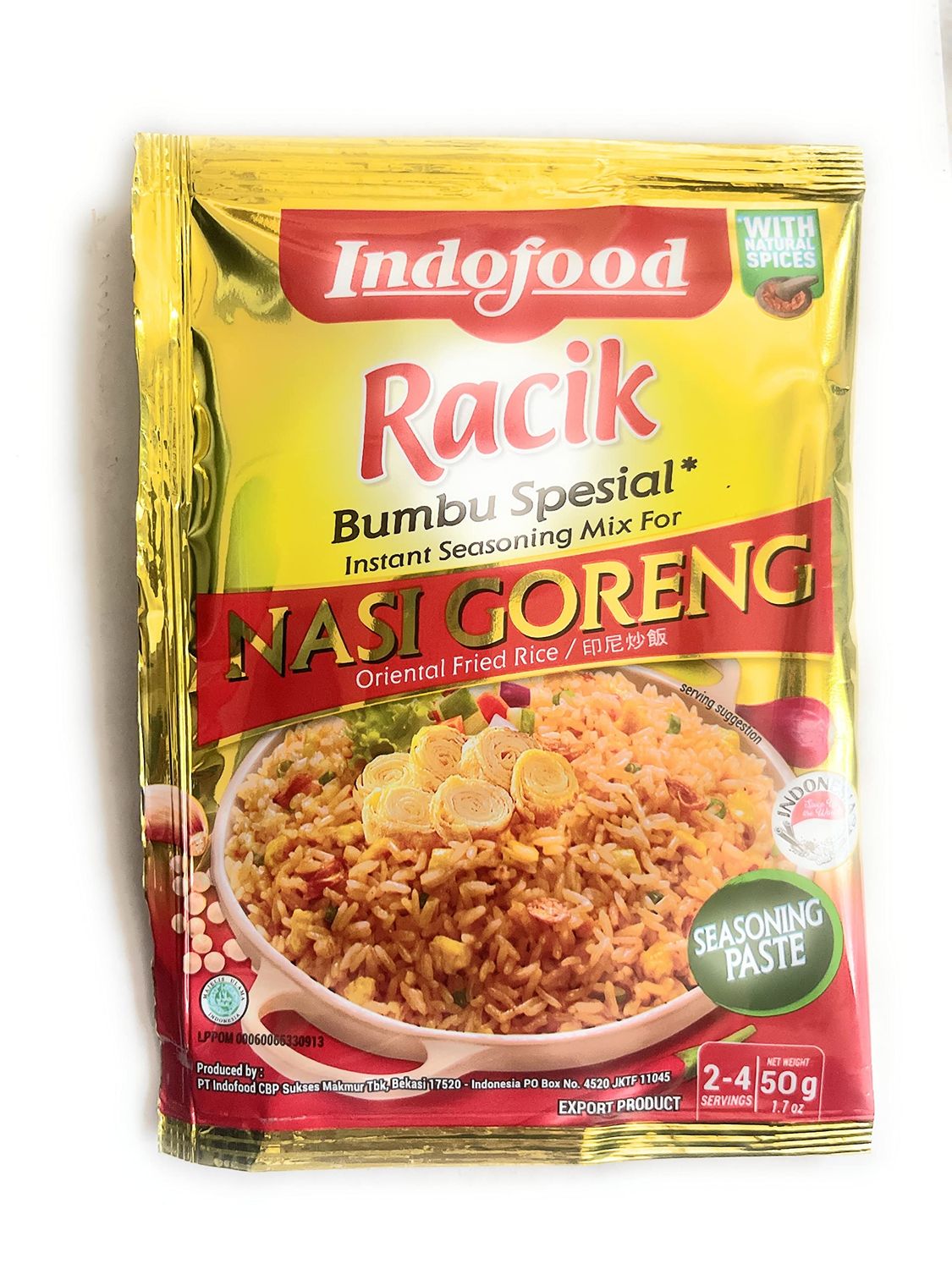 Indofood - Instant Seasoning MIX for - Nasi Goreng - Oriental Fried Rice - 6 x 1.7 Oz. / 50 G - Product of Indonesia