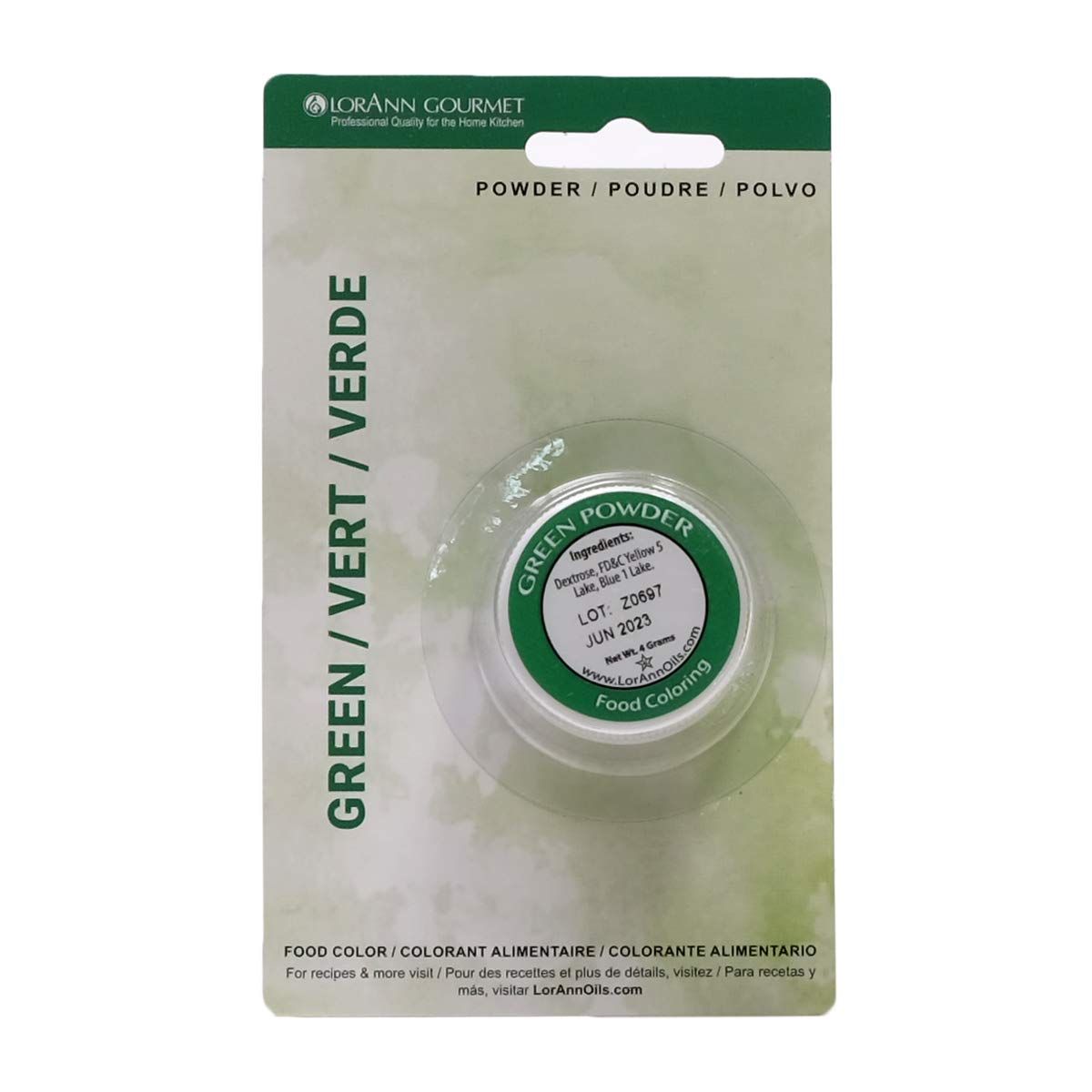 LorAnn Green Powder Food Color 1/2 ounce jar