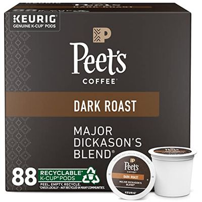 Peet&#39;s Coffee, Dark Roast Keurig K-Cup Pods - Major Dickason&#39;s Blend 88 Count (4 Boxes of 22 K-Cup Pods)