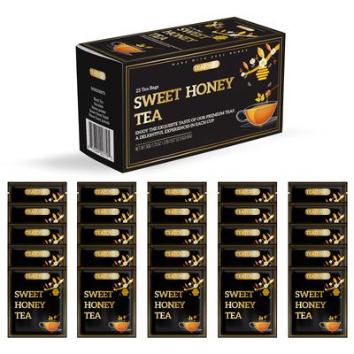 Sweet Premium Honey Infused Herbal Black Tea 25 Bags With Real Pure Honey - Caffeinated