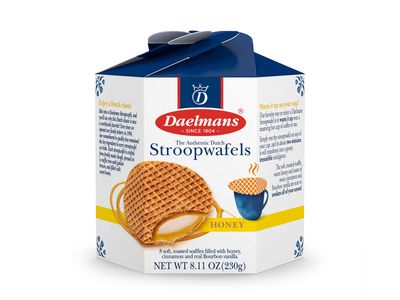 DAELMANS Stroopwafels, Dutch Waffles Soft Toasted, Honey, Office Snack, Kosher Dairy, Made in Holland, 8 Stroopwafels per Box, 8.11 Oz (Pack of 1)