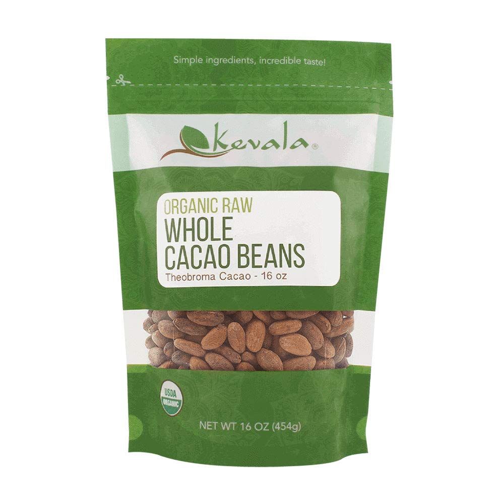 Kevala Organic Whole Cacao Beans - Non GMO, Raw Beans, Vegan, Kosher Certified, Gluten Free Snacks, Chocolate Flavor, Beans for Brewing, 1 lb, 16 oz