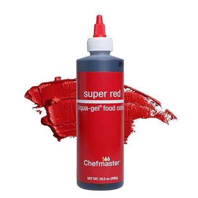 Chefmaster Super Red Liqua-Gel Food Coloring | Vibrant Color | Professional-Grade Dye for Icing, Frosting, Fondant | Baking &amp; Decorating | Fade-Resistant | Easy-to-Use | Made in USA | 10.5 oz