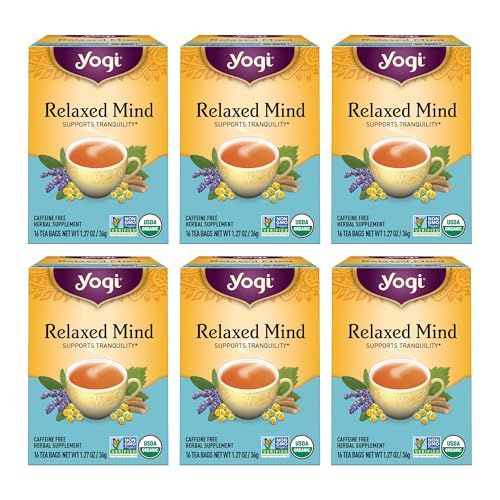 Yogi Tea - Relaxed Mind (6 Pack) - Supports Tranquility - Calming Tea with Gotu Kola and Lavender - Caffeine Free - 96 Organic Herbal Tea Bags