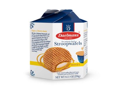 DAELMANS Stroopwafels, Dutch Waffles Soft Toasted, Honey, Office Snack, Kosher Dairy, Made in Holland, 8 Stroopwafels per Box, 8.11 Oz (Pack of 1)