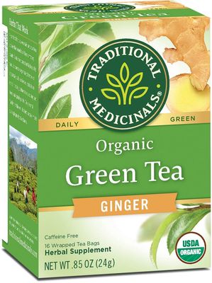 Traditional Medicinals Organic Green Tea Ginger Herbal Tea, Promotes Healthy Digestion, (Pack of 1) - 16 Tea Bags