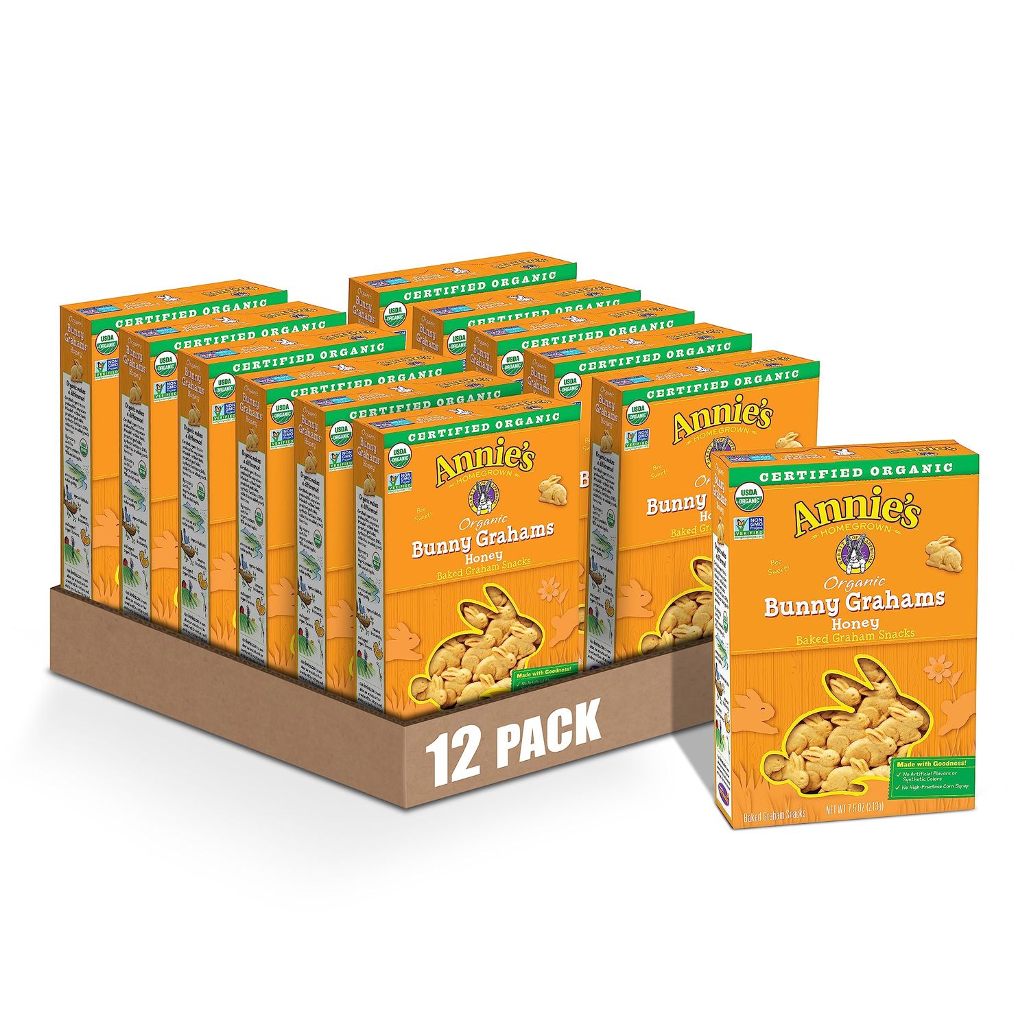 Annie&#39;s Organic Baked Bunny Grahams Snacks, Honey, 7.5 oz (Pack of 12)