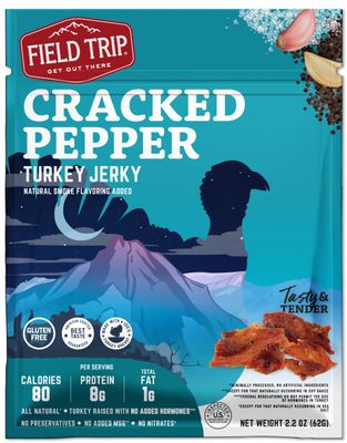 Field Trip Turkey Jerky, Keto Gluten Free Jerky, Low Carb, High Protein Snacks, No Nitrates, Cracked Pepper 2.2oz, 1 Pack