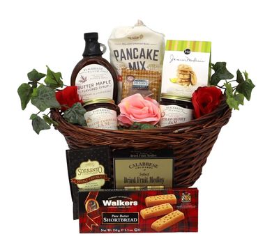 Gift Basket Village - Mothers Day Breakfast Gift Basket - Gourmet Mom Gift Set with Pancake Mix, Jam, Syrup, Snacks - Unique Birthday, Holiday, or Spa Gift Box for Women - Elegant Mothers Day Gift