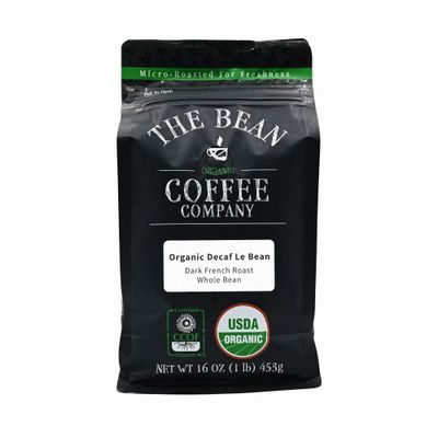 The Bean Organic Coffee Company Water Processed DECAF Le Bean, Dark French Roast, Whole Bean Coffee, 16-Ounce Bag